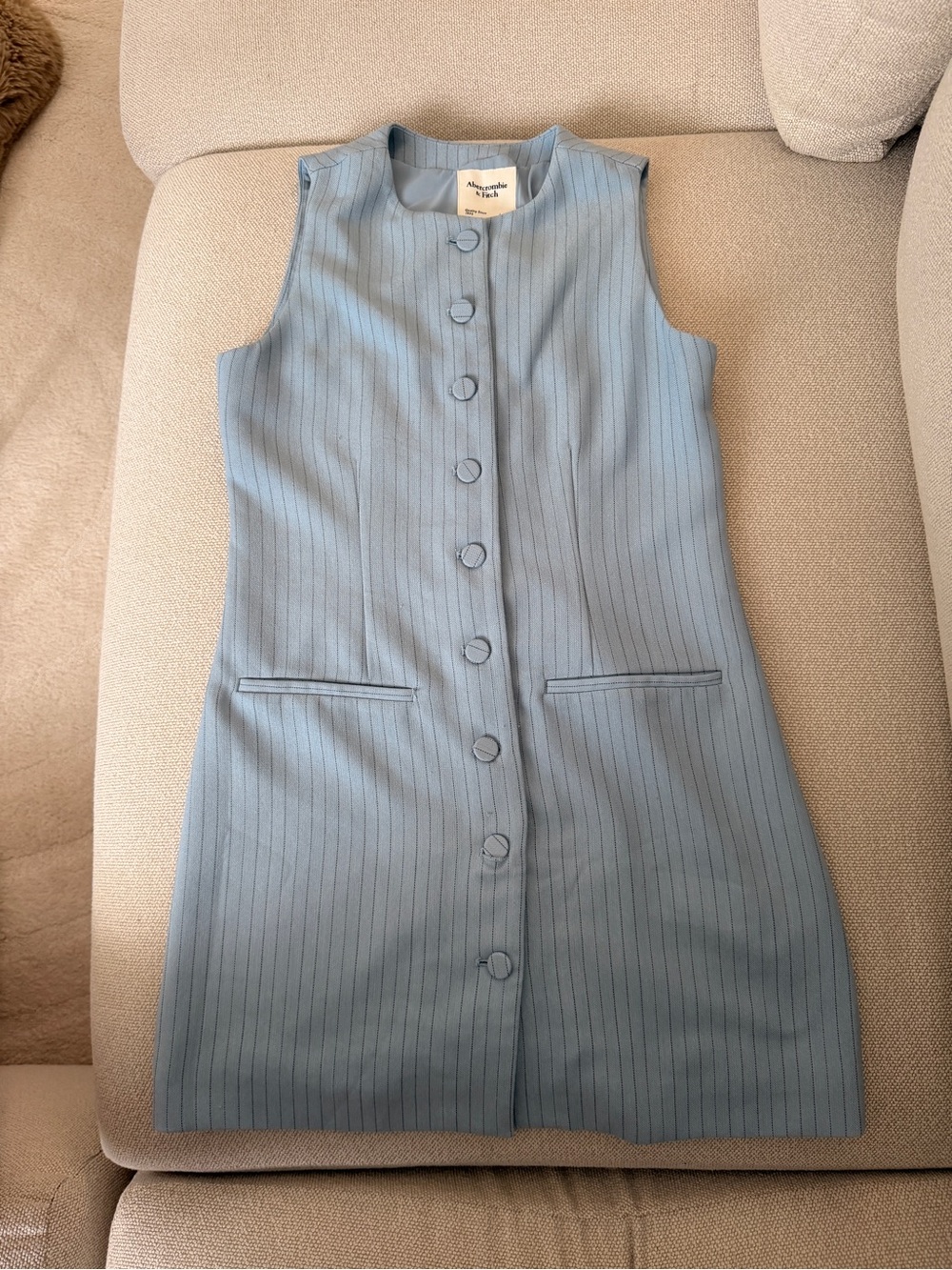 Abercrombie & Fitch Light Blue Pinstripe Sleeveless Shift Dress